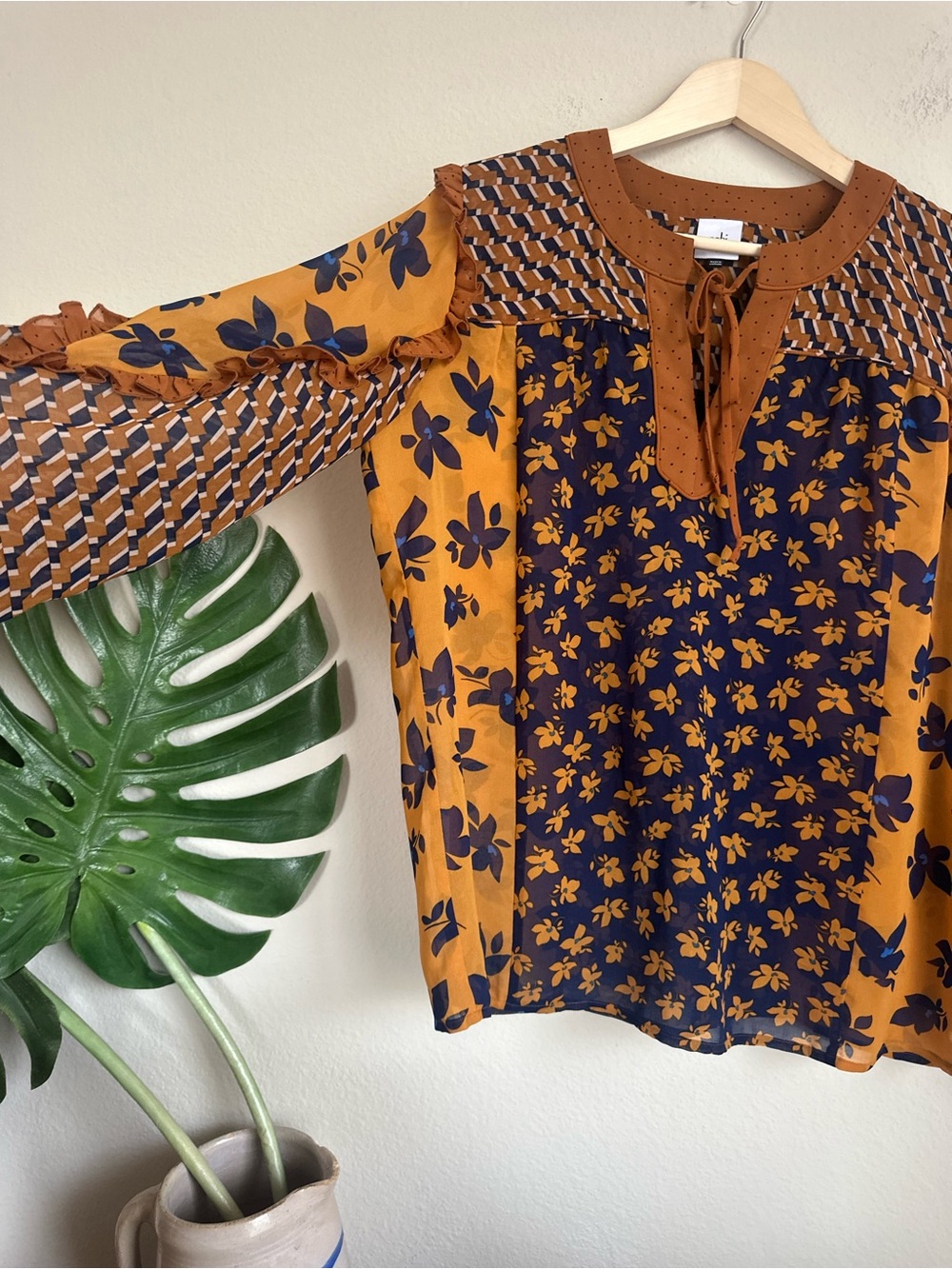 Cabi Fall Pattern Patchwork Ruffle Blouse - Picture 5 of 7